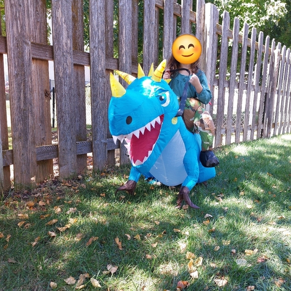 Inflatible Blue Dinosaur Costume Youth One Size Halloween - Picture 2 of 2